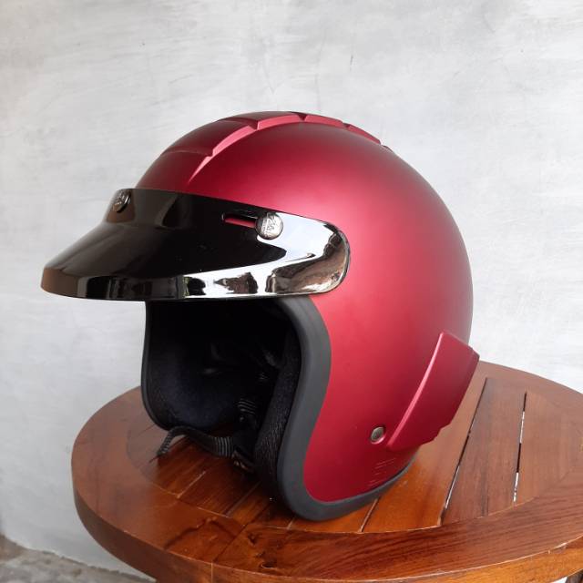Helm robot merah maroon dop plus pet pendek