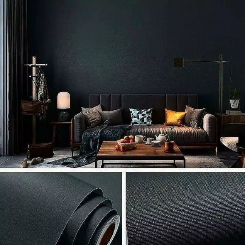 Wallpaper Sticker Dingding Hitam polos berserat