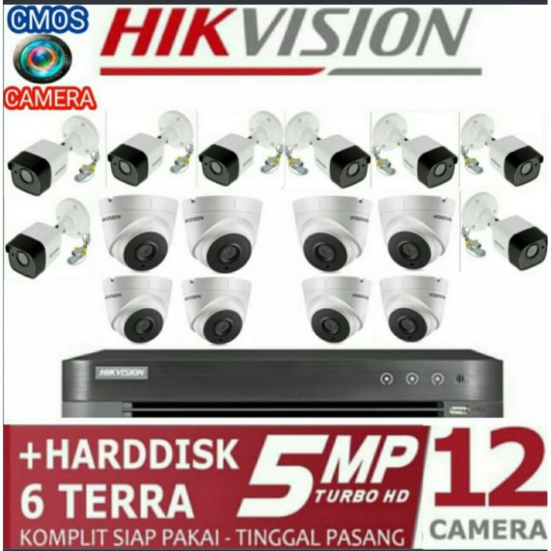 PAKET CCTV HIKVISION 5MP 16 CHANNEL 12 CAMERA KOMPLIT HARDDISK 6 TERRA