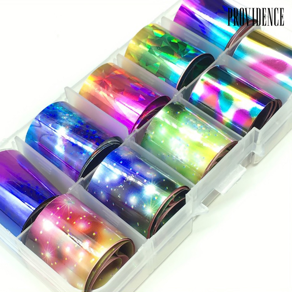 Providence 10 Rol / Set Stiker Kuku Holografik Motif Langit Berbintang Untuk Dekorasi Nail Art / Manicure Diy