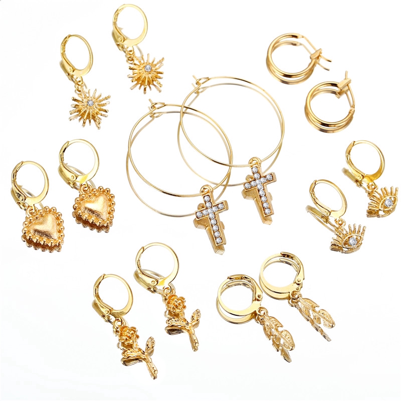 7pair/set Bohemian Drop Earrings Set Vintage Gold Eyes Star Flower Circle Earring Female jewelry