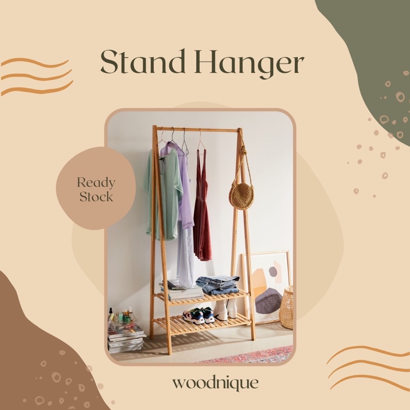 Stand hanger 2 papan hanger baju  kayu  gantungan  baju  