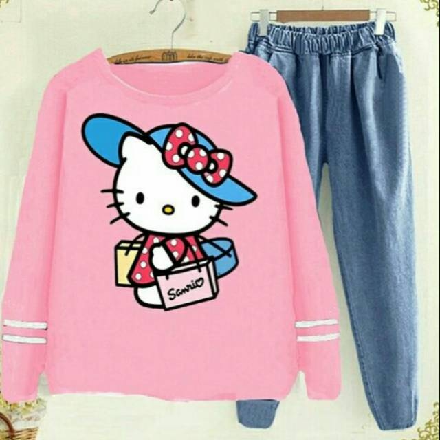 Setelan denim Hello kitty