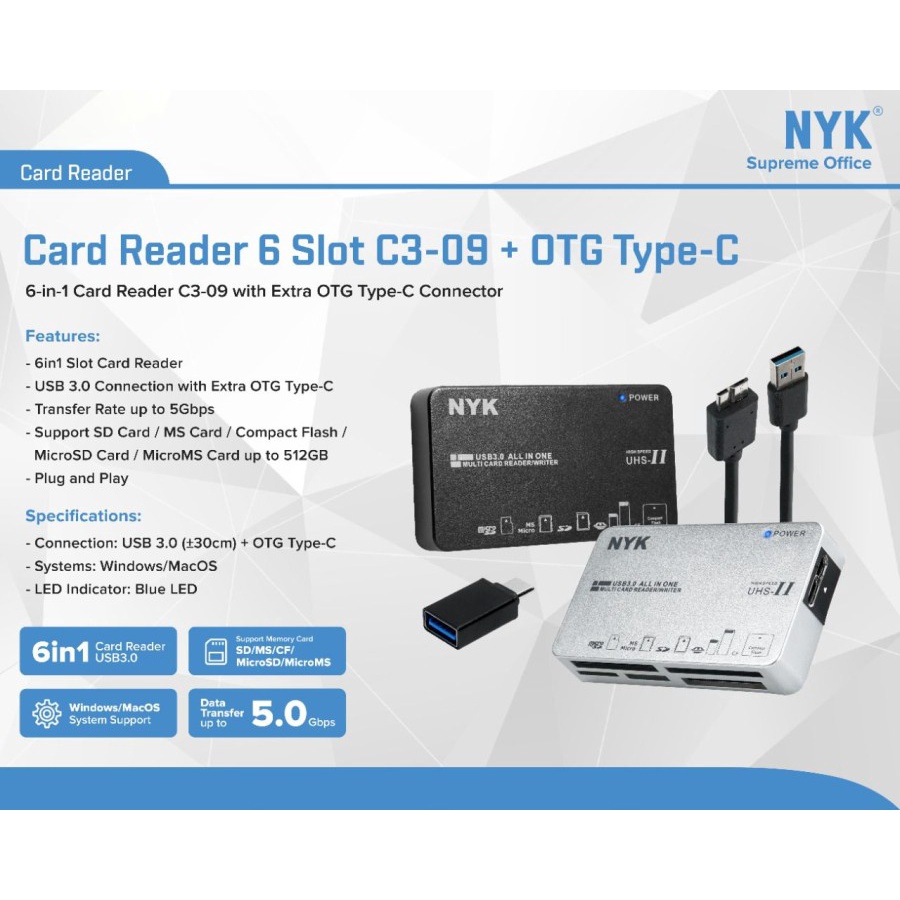 Card Reader NYK 6 SLOT Usb 3.0 C3-09 V3-09  NYK Card Reader 6 Slot