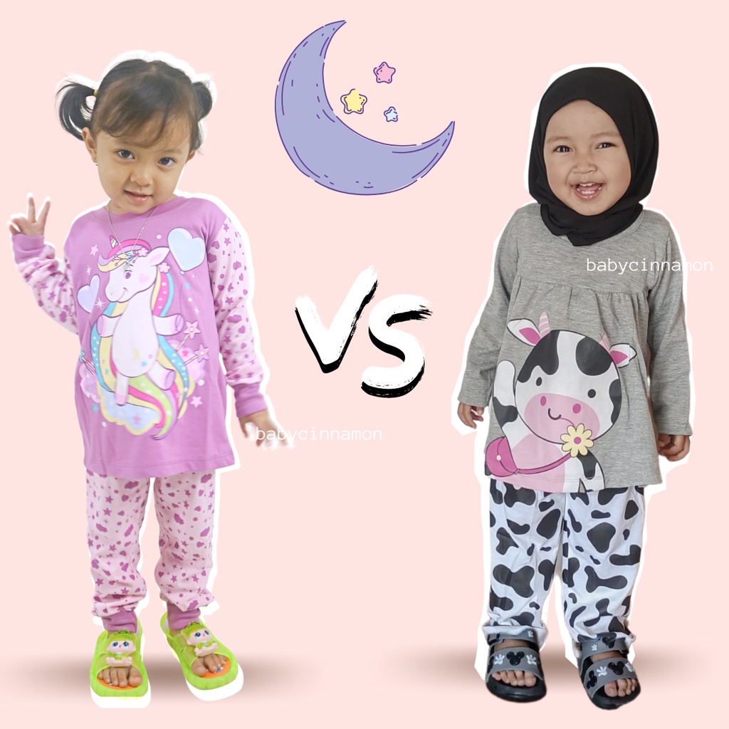 Piyama Za-ra Kids Size 1-10 Tahun / EXPORT Quality Baju Tidur Lengan Celana Panjang Karakter Kaos Babycinnamon