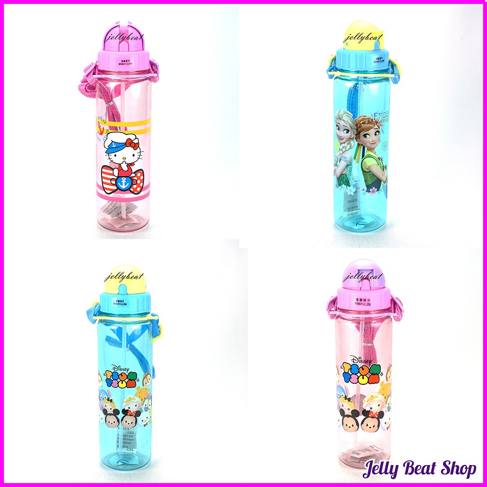 (1002) Botol Minum Anak Slim 550 ml Karakter BPA Free + Sedotan + Tali Panjang