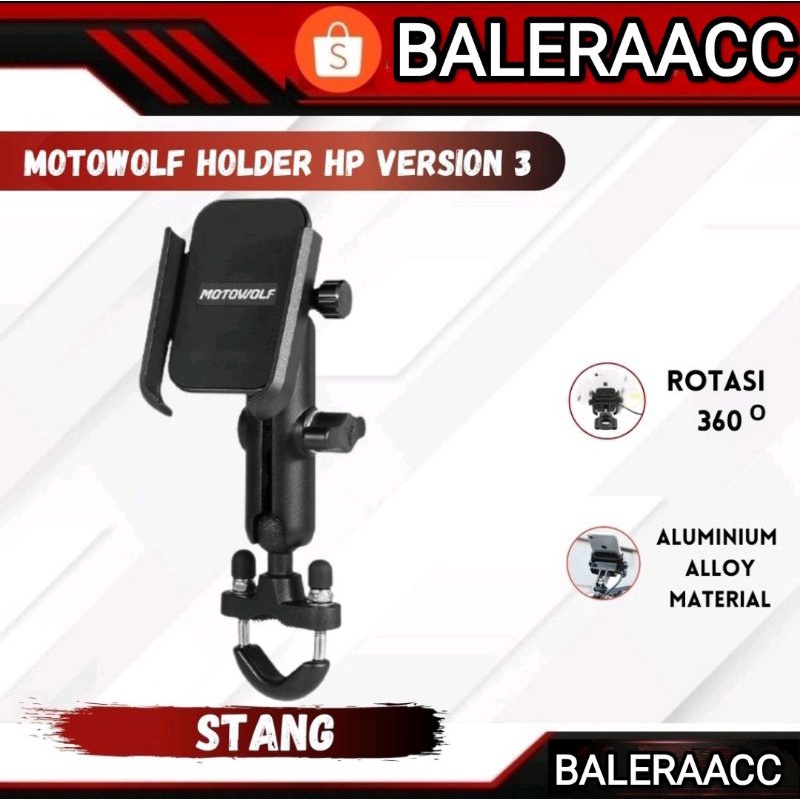 Motowolf Holder Handphone Version 3 Holder Hp 360 Derajat Motowolf V3 - Stang Dan Spion Motor Nmax Pcx Adv Vario Fazzio Scoopy Xmax Aerox DLL