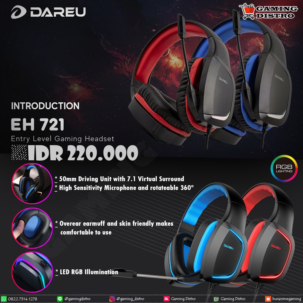Headset Gaming Dareu EH721 Surround Sound - Dareu EH721 Surround Sound