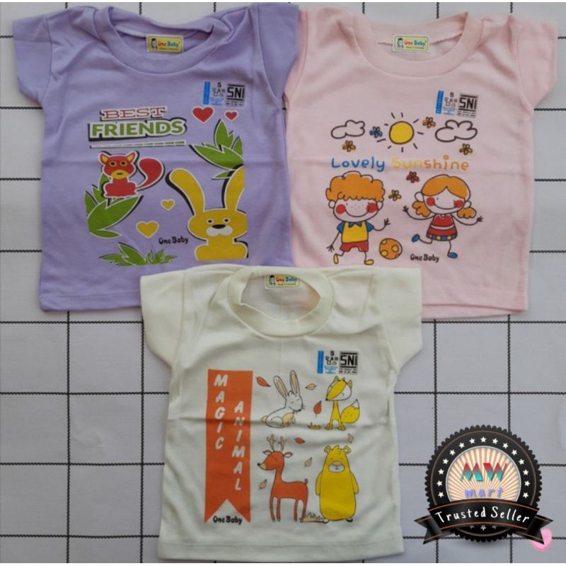 One baby 3pcs kaos oblong bayi motif 0-36 bulan