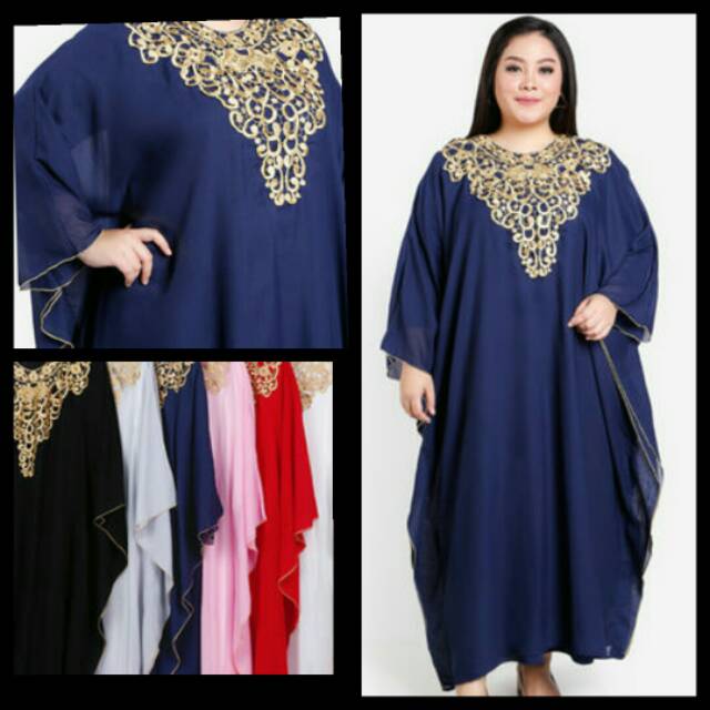 DISKON 5XL Hycon Sifon Jhanuar Embroideries Kaftan Batwing Big Muslim Maxi Dress Super Jumbo