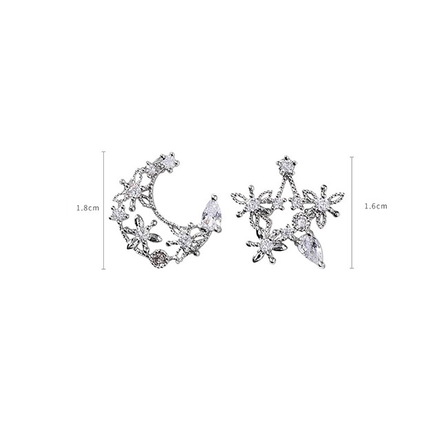 LRC Anting Tusuk Fashion Rose Gold Openwork Stars: Moon: Diamonds: 925 Silver Needle Studs F65614