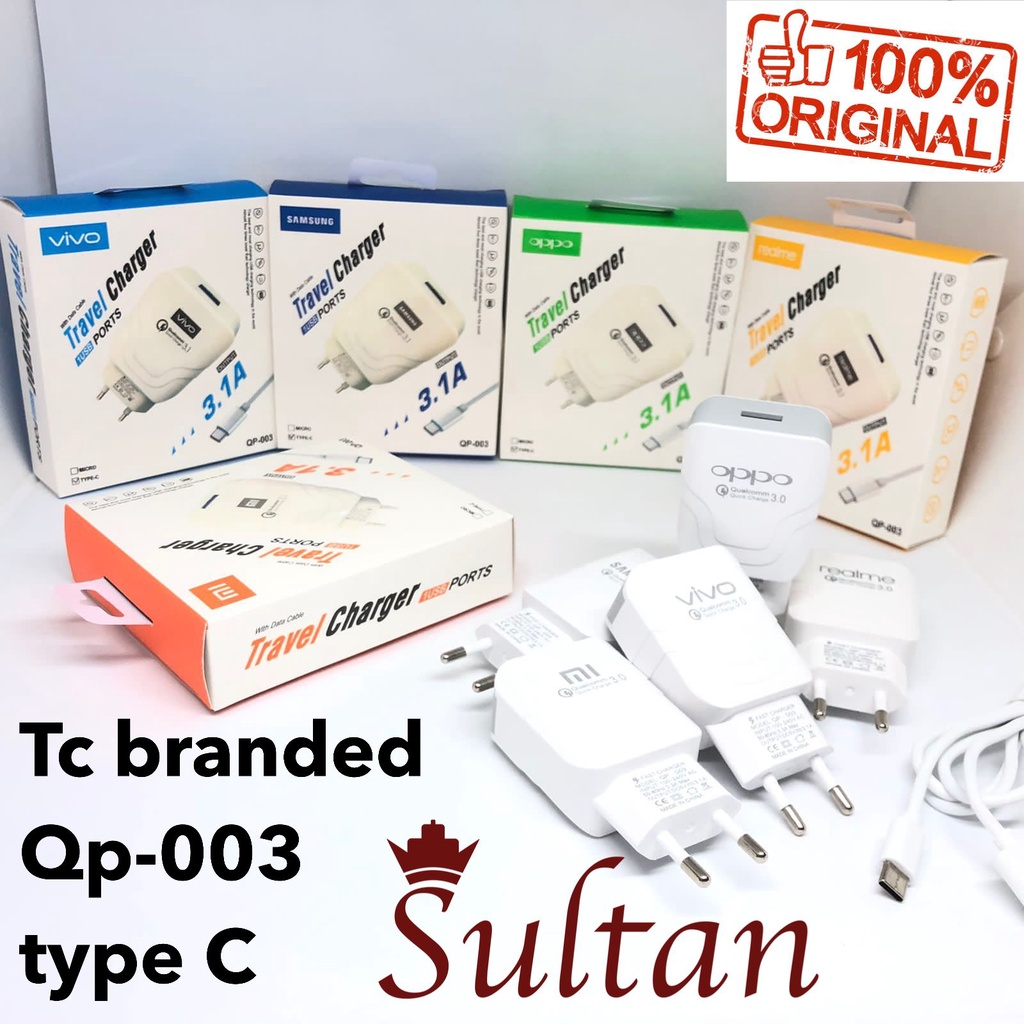 CHARGER 3.1A tc brand TYPE-C QP-003 casan samsung TYPE CHARGA GROSIR MURAH