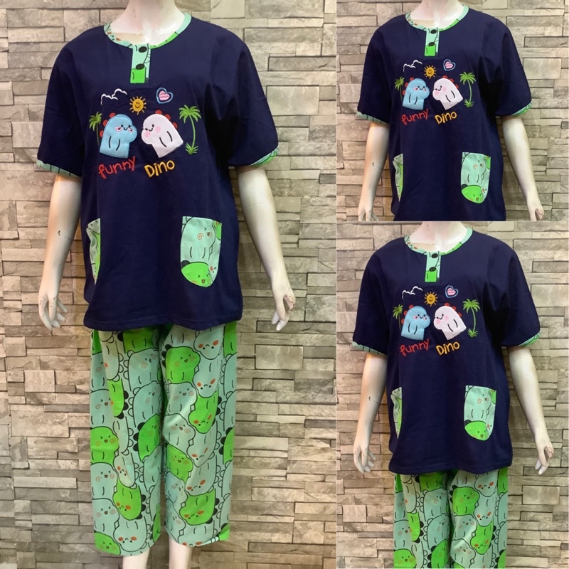JUMBO CP DAILILAN  | BAJU TIDUR WANITA DEWASA | COD | PIYAMA-Dino Polos Dongker