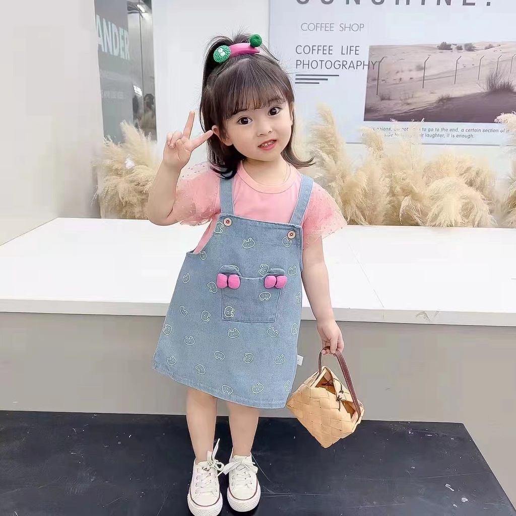 Setelan Overall Anak Perempuan Angel Wings Uisa 1-4th/Terbaru Dress Anak Perempuan Setelan Anak Jeans Premium