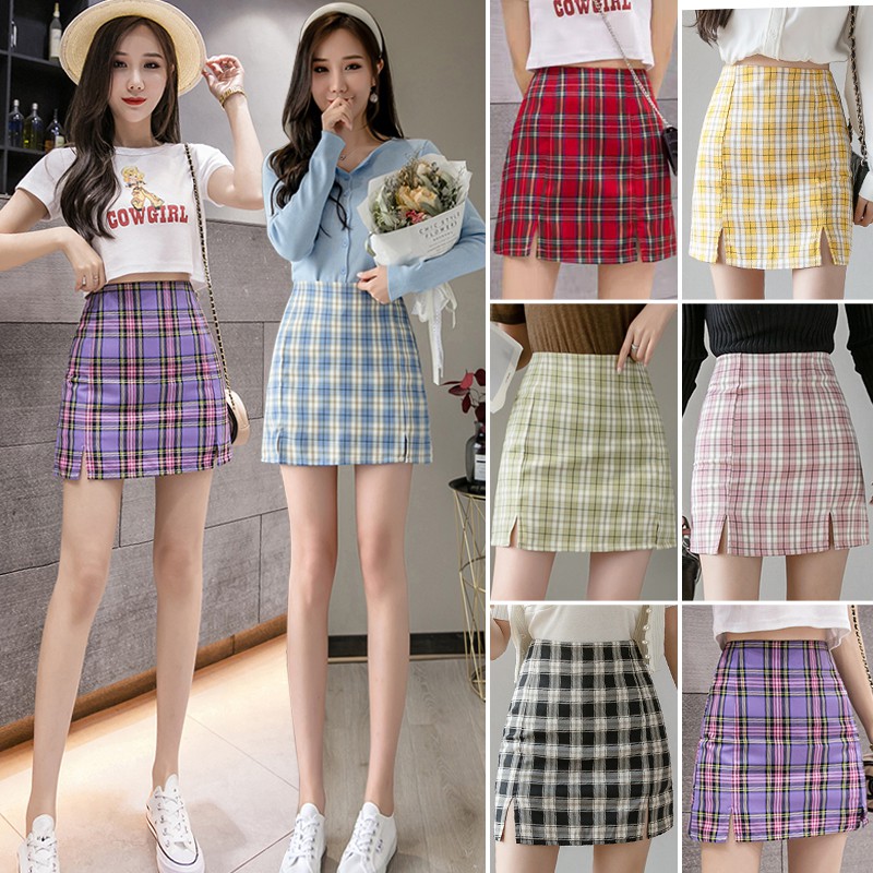 KARAKOREA 8201 Rose A Line Skirt/lipit skirt/Rok Pendek Wanita/Rok Mini/Plaid Skirt/Square skirt/Rok Korea Skirt