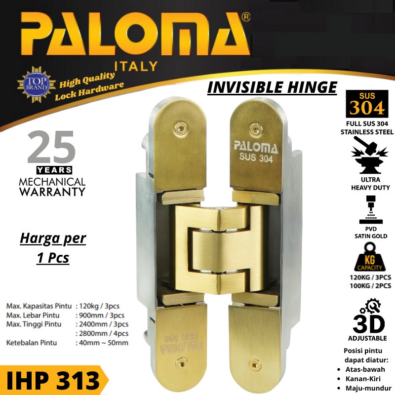 PALOMA INVISIBLE HINGE IHP 313 ENGSEL TANAM PINTU P100 SATIN GOLD