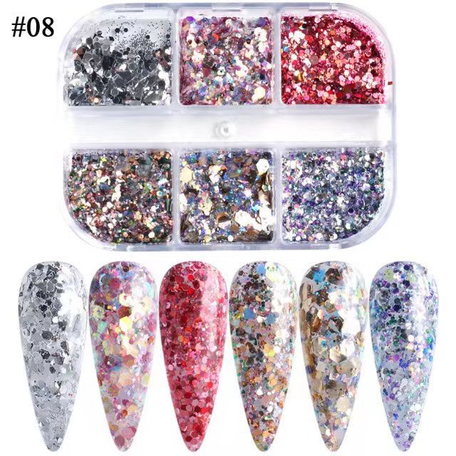 6PCS FLAKES NAIL ART CHAIN HIASAN AKSESORIS KUKU NAIL STRING GLITTER PREMIUM NAIL FLAKES