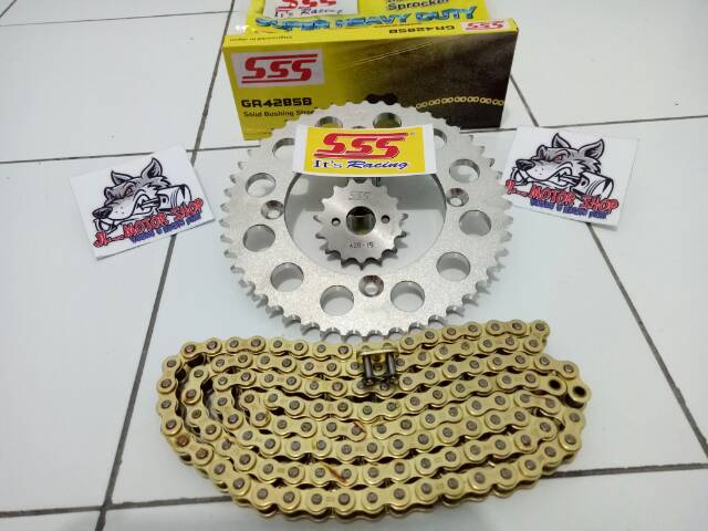 Gearset SSS 428 Semua Motor Vixion Cb150 Cbr150 R15 Xabre Verza Tiger Megapro Sonic Ninja Satria Fu