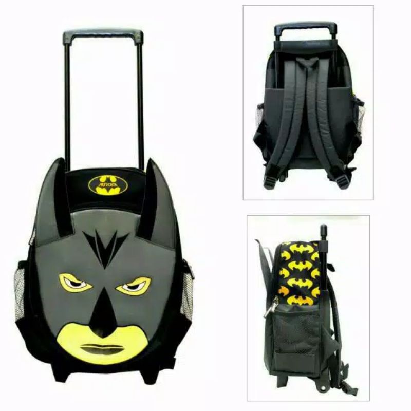 tas troli anak tas roda anak sekolah Batman & Spiderman