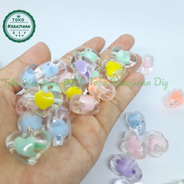 [ 10 pcs ] Manik Manik Mote hati Love Isi Doff Mute Bunga Bahan Craft &amp; DIY