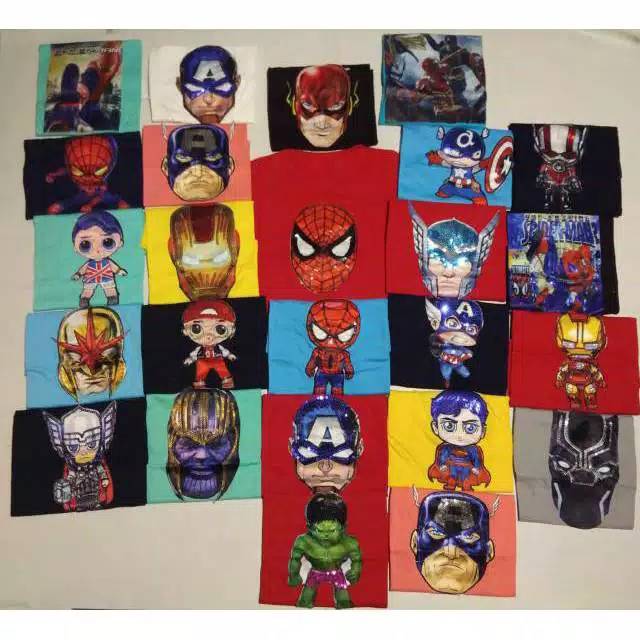 15 RANDOM KAOS ANAK  SUPERHERO LED  1 LAMPU KAOS ANAK  