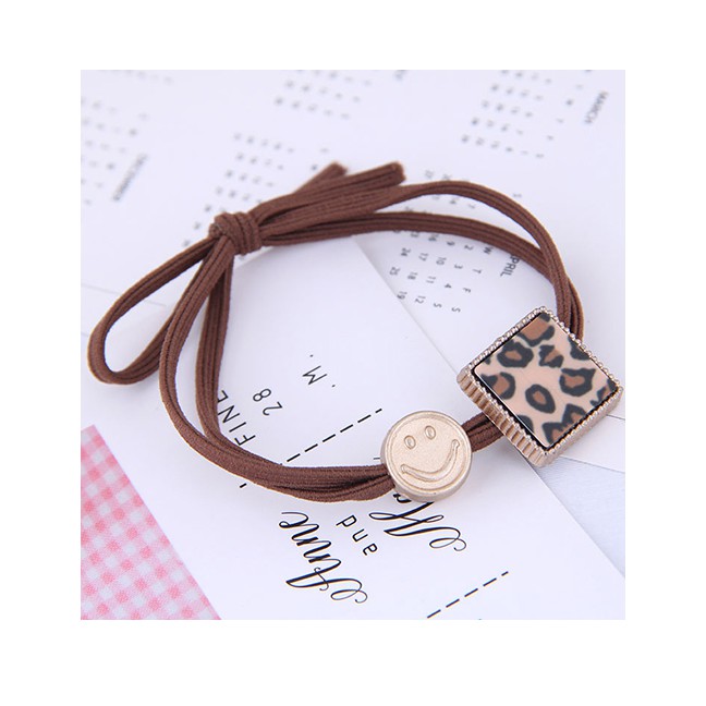 LRC Ikat Rambut Fashion Brown Metal Smiley Leopard Square Hair Rope A57968