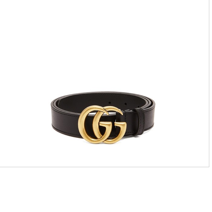 GG Men Double G Belt 4cm Black Grained GHW 100% Original