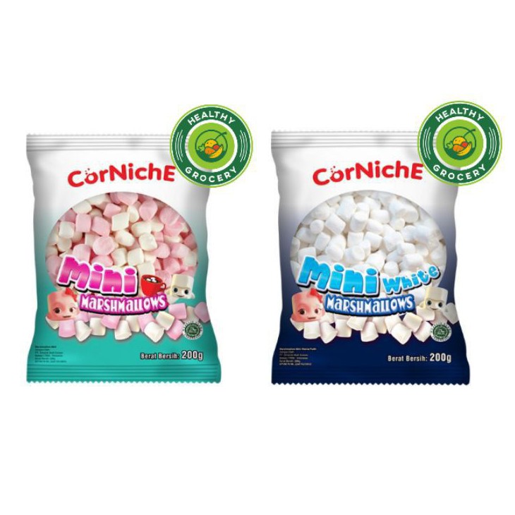 CORNICHE Halal Mini Marshmallow Permen 200gr / Snow White / Pink White / Marshmellow / Mallow / Cornichi / Kornichi / Murah