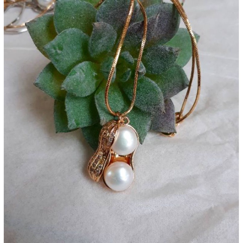 kalung kacang rhodium mutiara asli lombok
