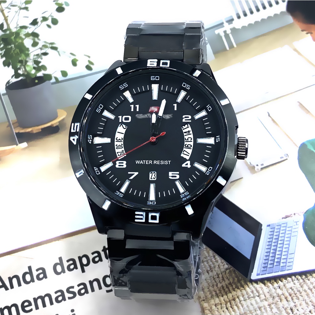 Jam Tangan Fashion Pria - Tali Rantai Stainless Steel  Tanggal Terbaru