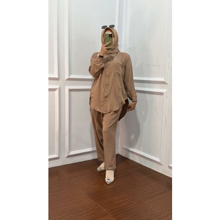 One Set Kemeja polos botega kerah shanghai setelan bottega kemeja polos terbaru kombinasi lengan pan