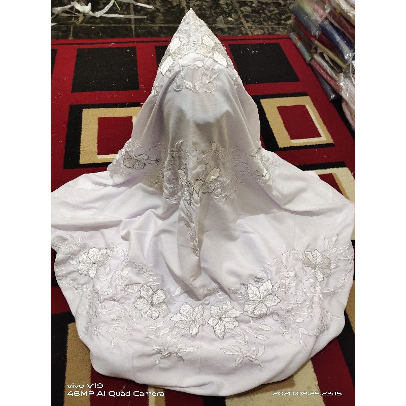 mukena polino bordir putih polos