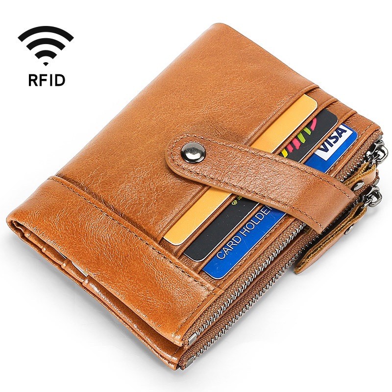 Dompet Lipat Pria Dompet Pendek Kulit Asli Rfid Protection Men's Leather Wallet QY-196