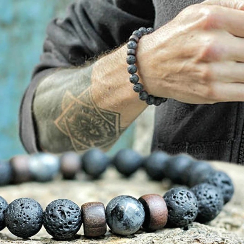 Perhiasan Gelang Batu Lava Chakra Buddha Tibet Mata Harimau Onyx Untuk Hadiah