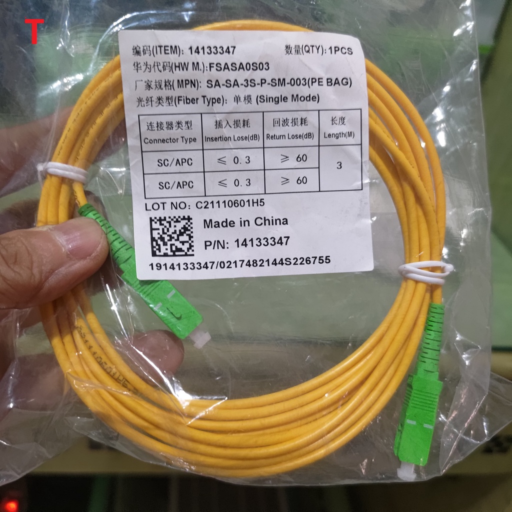 Patch Cord Fiber Optic 3m SM SX SC APC Kabel Cable FO 3 Meter T