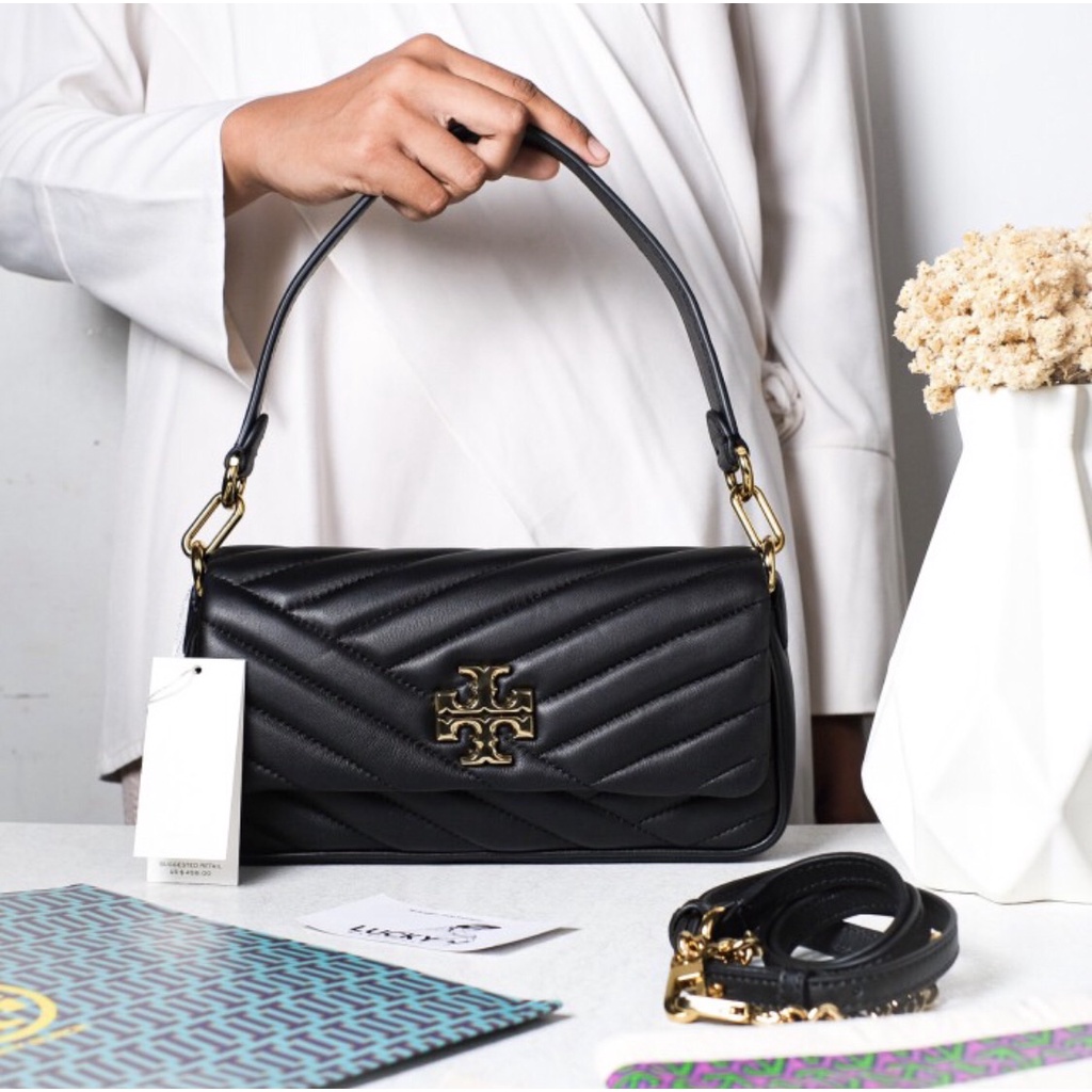 Tory Burch Kira Chevron Small Flap In Black - ORIGINAL 100%
