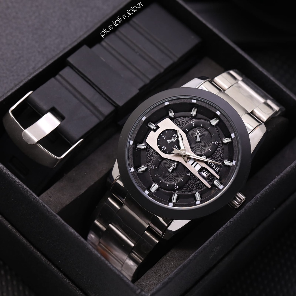 Jam Tangan Pria Fashion L41151S Tali Rantai Tanggal Aktif Chrono Variasi Free Box Tali Rubber &amp; Baterai