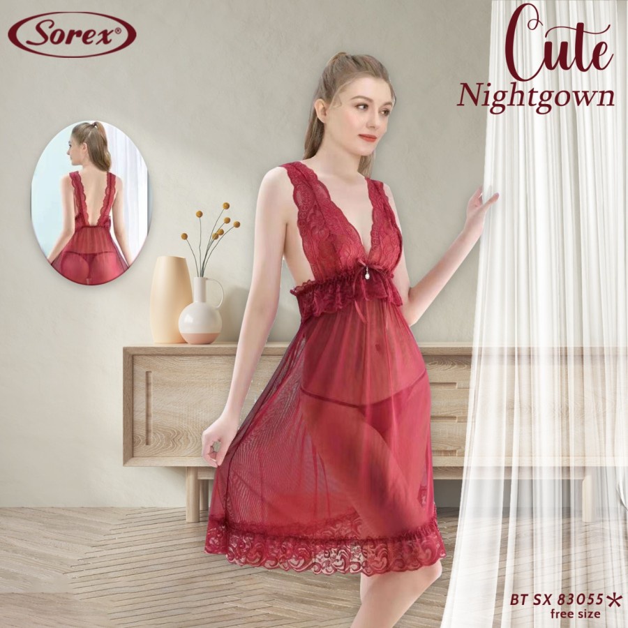 Extra Size Nightgown Brokat Look Transparan Plus Gstring Sorex 83055