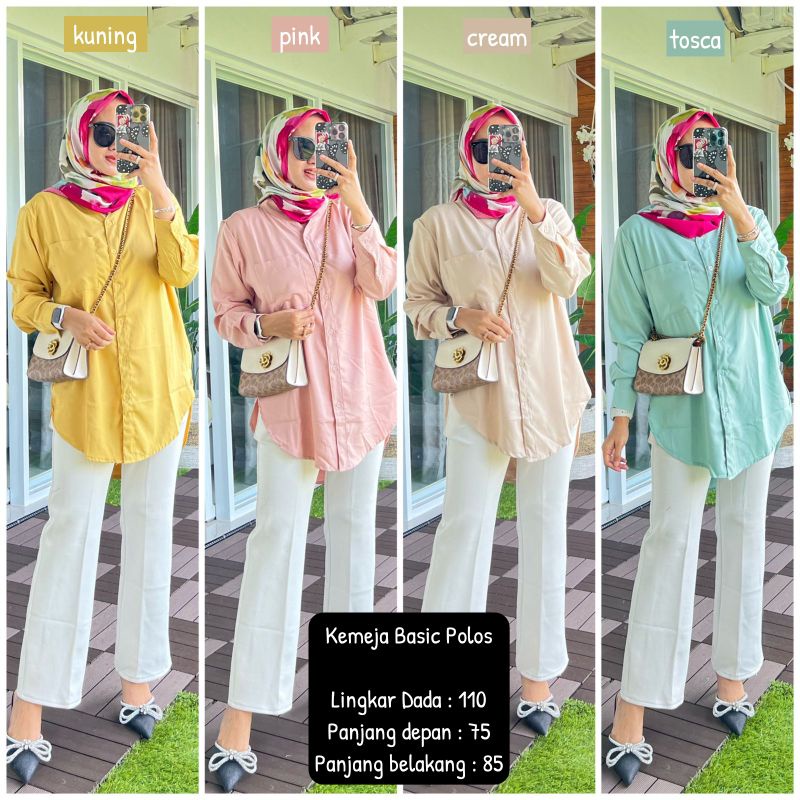 KEMEJA BASIC POLOS / KEMEJA WANITA POLOS LENGAN PANJANG / KEMEJA BASIC RAYON / KEMEJA WANITA RAYON /