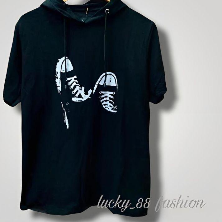 ➸ Kaos hoodie lengan pendek/Kaos hoodie pria /Kaos topi pria lengan pendek ◊