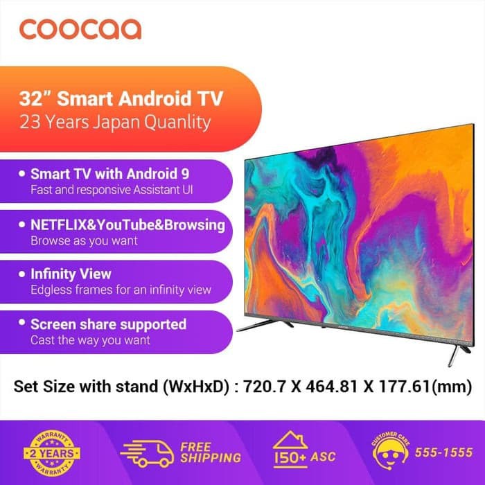 Coocaa 32S6G LED TV 32 inchi Smart Android 9.0 Netflix Youtube