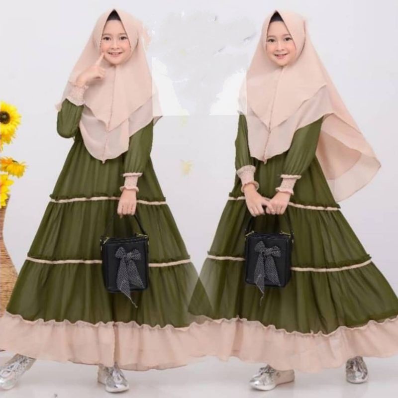Baju Gamis Anak Tanggung 10-14tahun/Alisya Syari Kids/Gamis Ceruty Anak Perempuan