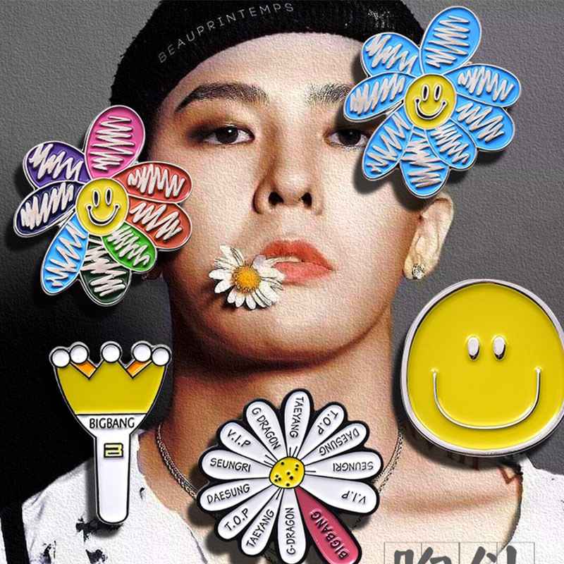 GD Metal Badge Fashion KPOP Daisy Rainbow Smiley Pattern Brooch Accessories