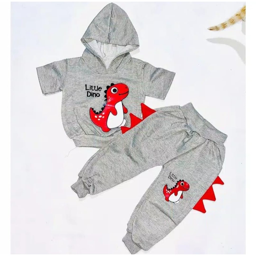 SETELAN SWEATER HOODIE DINO 1-5 TAHUN SETELAN ANAK LAKI LAKI SETELAN ANAK PEREMPUAN