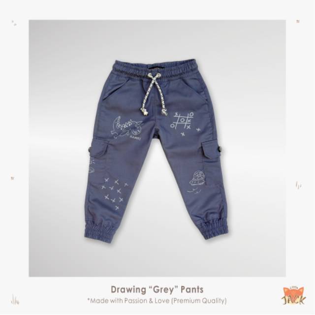[Little Jack] LittleJack Drawing Cargo Pants - Grey