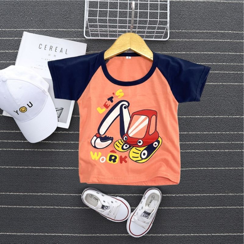 KAOS RAGLAN ANAK LAKI LAKI / KAOS ANAK PREMIUM - BAJU ATASAN ANAK COWOK 1-8 THN-EXCAVATOR SALEM