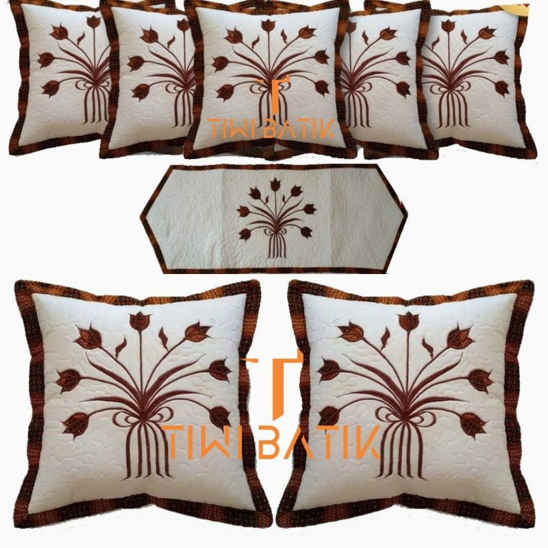 Sarung Bantal Sofa Batik Kombinasi Bordir Set Taplak Meja