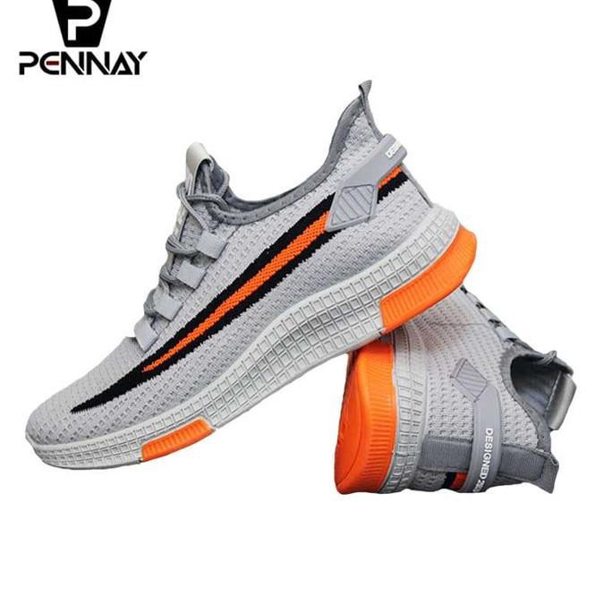 Pennay Men Shoes - Sepatu Sneakers Kasual Import Pria V74 - Running - Hitam, 42