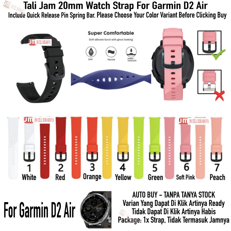 RTS Tali Jam 20mm Watch Strap Garmin D2 Air - Sport Silikon Black Buckle