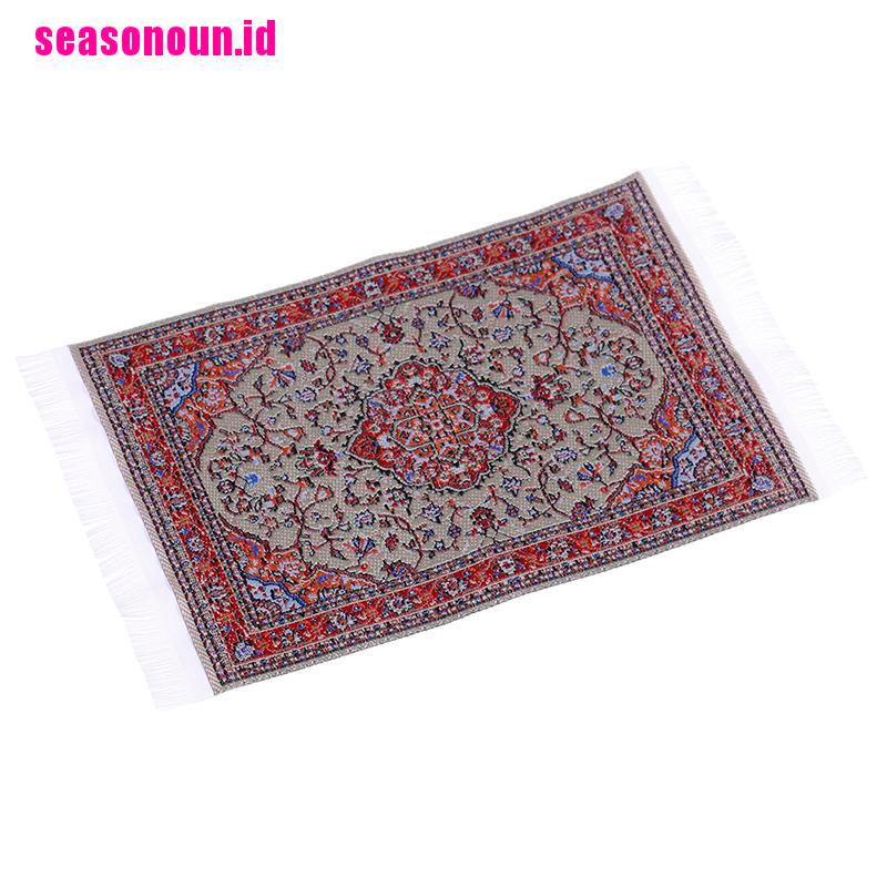 Seasonoun Mainan Miniatur Karpet Tenun Motif Bordir Bunga Untuk Aksesoris Rumah Boneka 1: 12